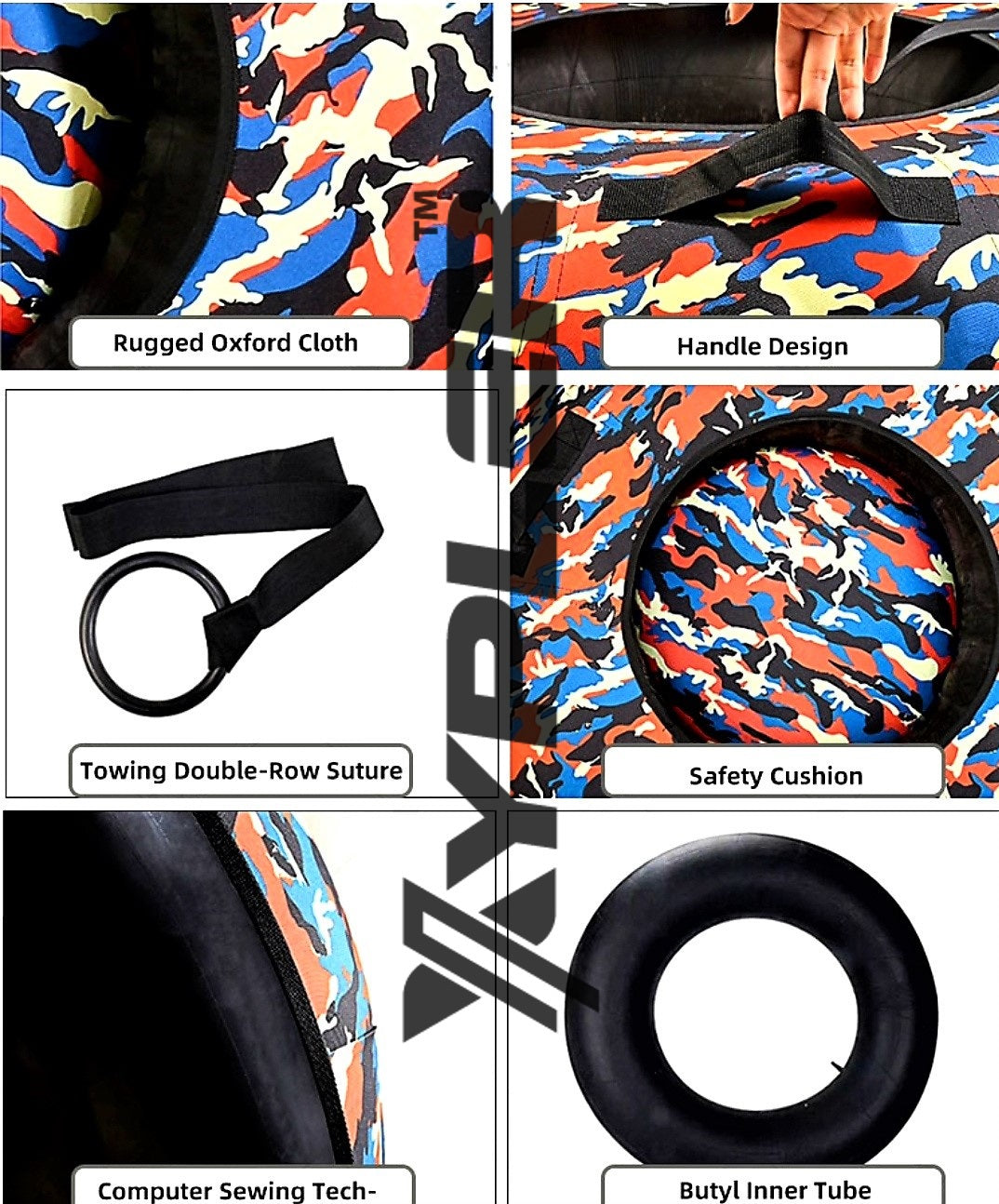 Orange Camo Hard Bottom Snow Tube